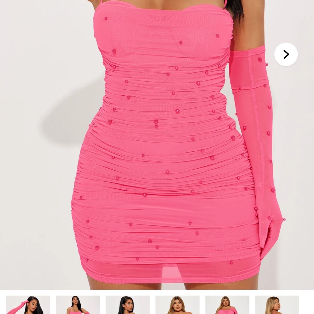 Pink Ruched Strapless Dress